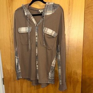 BKE Tan Plaid Hoodie